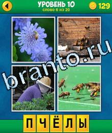 планшет Смотреть ответы на игру Четыре фото Одно слово оса на цветке, улей, пчеловод, пчелы
