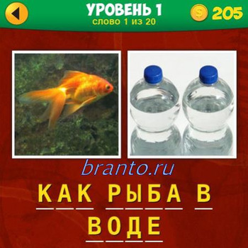 2 фото 1 фраза игра ответы на 1-й уровень, вопрос 1: золотая рыбка, 2 бутылки с водой