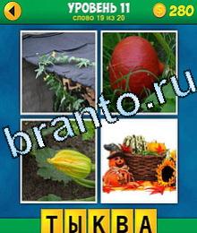 4 Фото 1 Слово игра ответы растение на крыше, красный продукт, желтый цветок, корзина с тыквами
