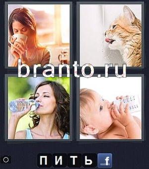 4 фотки 1 слово игра посмотреть правильные решения, уровень 69: девушка пьёт воду, кот, ребёнок