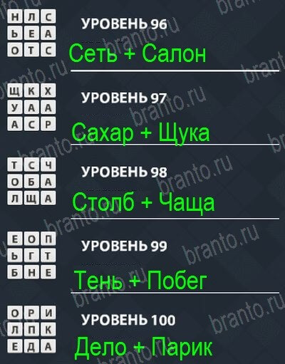 Решения на игру Uniwordsity Начальная школа 2 Уровни 96-100